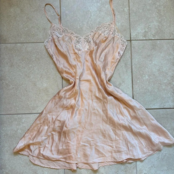 Vintage from the 90’s Victoria’s Secret peach 100% silk mini Slip Dress